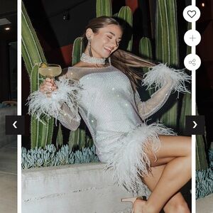 Untamed Petals White Feathered Sparkle Dress